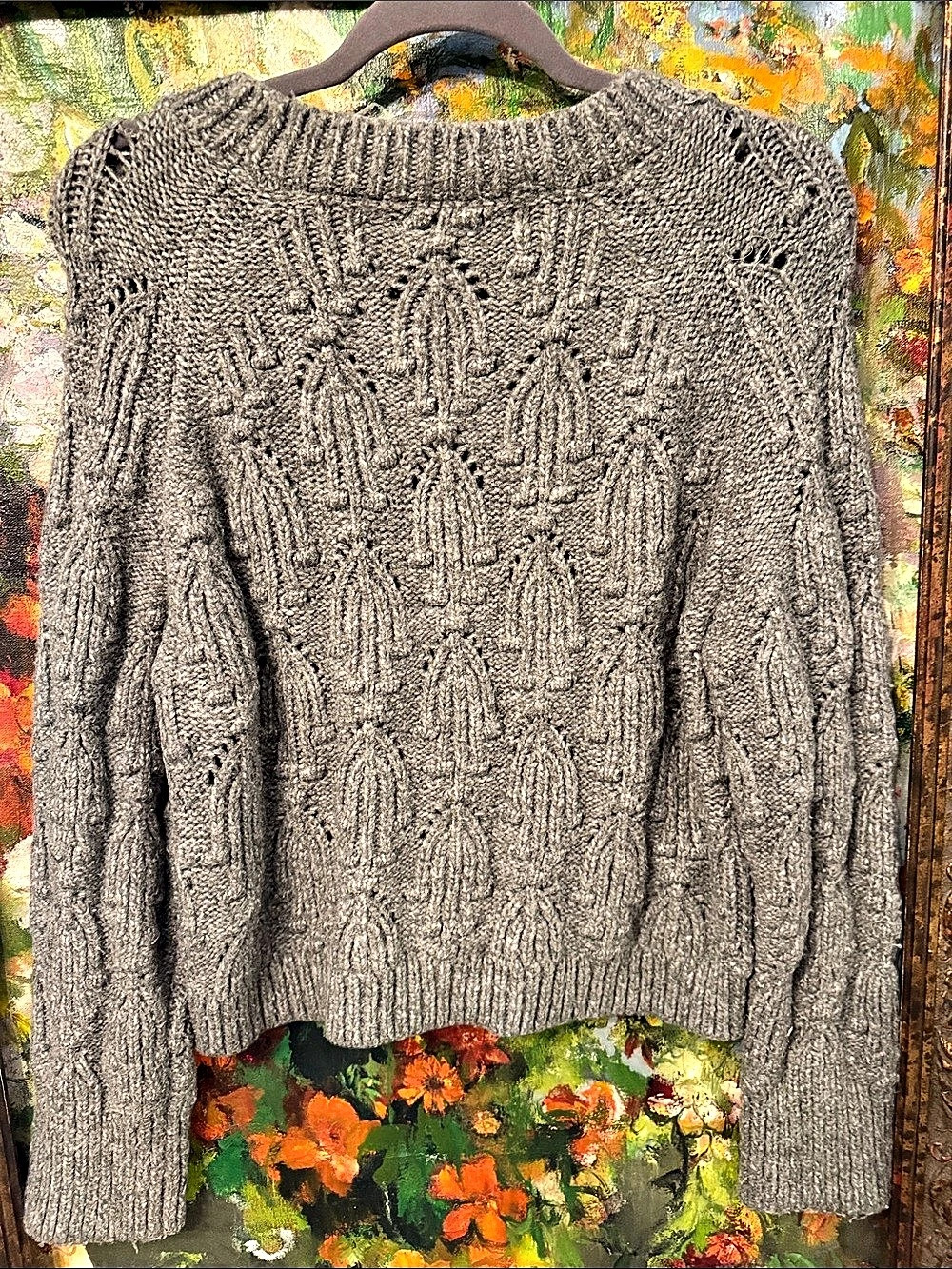 Zara Textured Knit Sweater in Gray Size Large